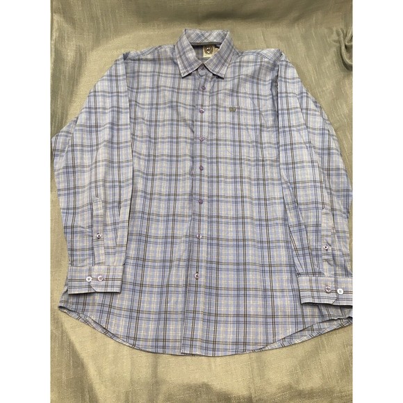 Cinch Mens Size Medium  Long Sleeve Button Down Plaid Shirt Green/blue - Picture 2 of 9
